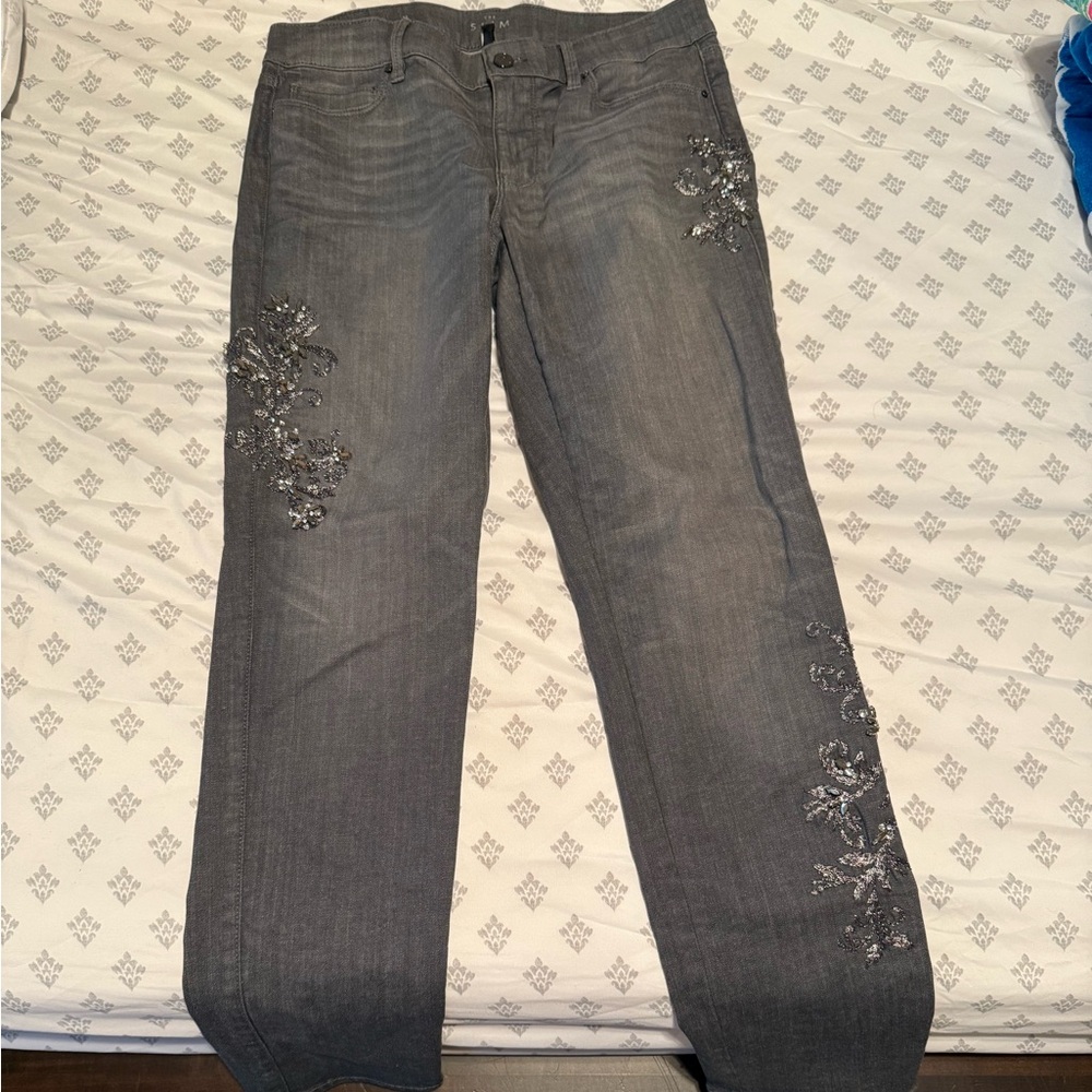 White House Black Market Gray Embellished Jeans